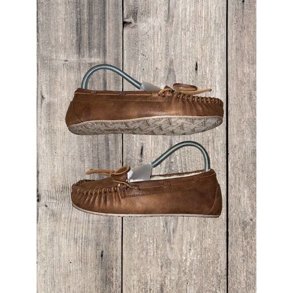 Minnetonka Slippers Womens Size 6 Brown Faux Fur Lined Fabric Britt Trapper - Picture 6 of 9